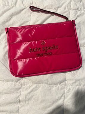 Kate Spade Ella Puffy Fabric Wristlet Pouch in Festive Pink